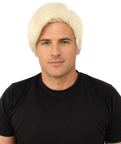 HPO Adult Men's Short Black Side Swept Wig | Thick Layered Bangs with Natural Texture,  Adjustable Cap | Halloween, Themed Party, Stage Performance & Roleplay