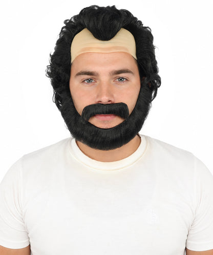 HPO Men’s Short Brown Curly Wig Beard & Mustache Set – Messy Sleepy Style Wig with Natural Afro Curls | Animated Movie-Inspired for Halloween & Cosplay Characters