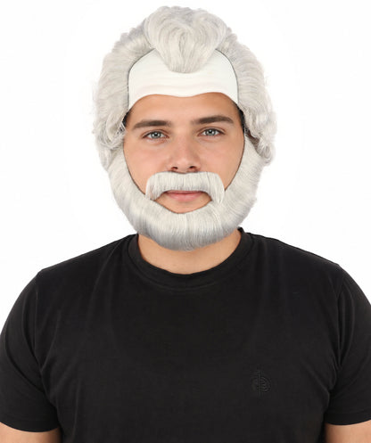 HPO Men’s Short Brown Curly Wig Beard & Mustache Set – Messy Sleepy Style Wig with Natural Afro Curls | Animated Movie-Inspired for Halloween & Cosplay Characters