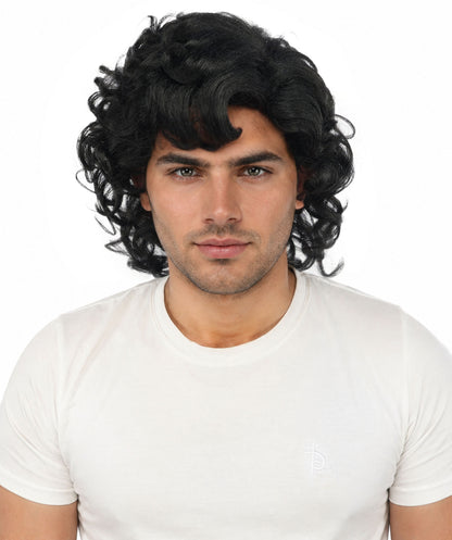 HPO Men’s 80s Light Brown Curly Mullet Wig | Flame-retardant Synthetic Fiber | Retro Movie Character Inspired Hairpiece for Cosplay & Halloween