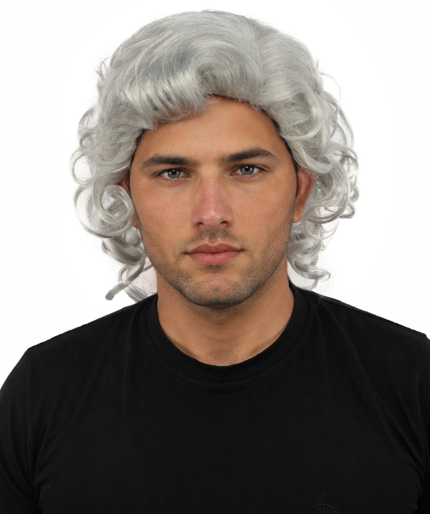 HPO Men’s 80s Light Brown Curly Mullet Wig | Flame-retardant Synthetic Fiber | Retro Movie Character Inspired Hairpiece for Cosplay & Halloween
