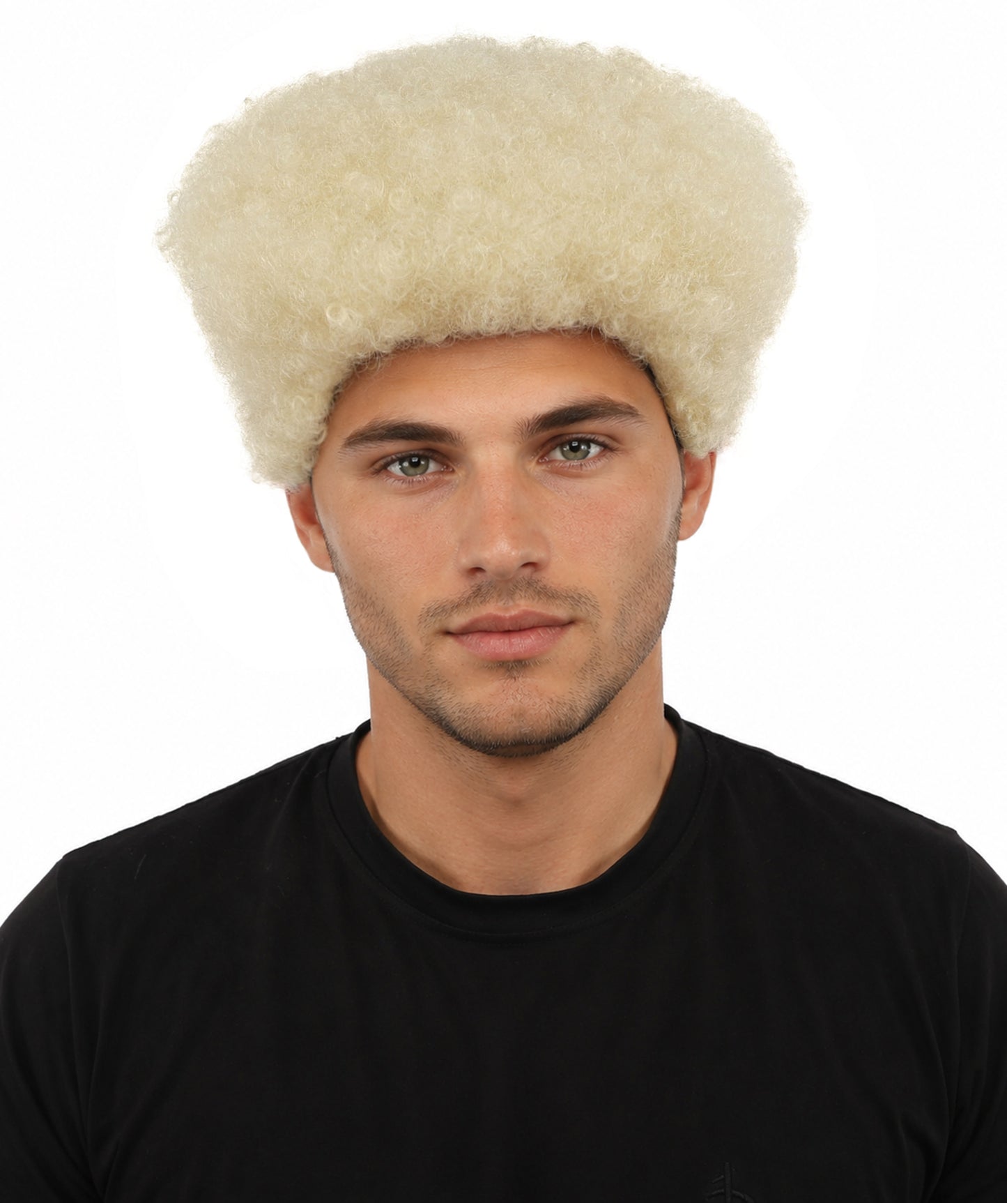 HPO Men’s Movie Character High Top Flat Brown Wig – Flame-retardant Synthetic Fiber | Retro Cosplay Hair for Halloween Party & Cosplay
