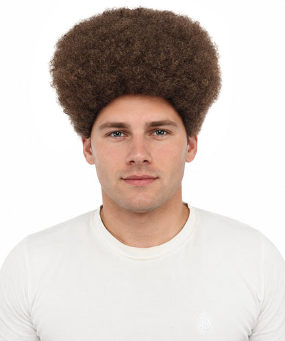 HPO Men’s Movie Character High Top Flat Brown Wig – Flame-retardant Synthetic Fiber | Retro Cosplay Hair for Halloween Party & Cosplay