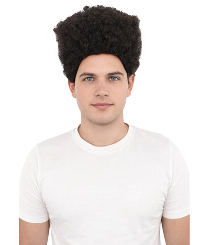 HPO Men’s Movie Character High Top Flat Brown Wig – Flame-retardant Synthetic Fiber | Retro Cosplay Hair for Halloween Party & Cosplay