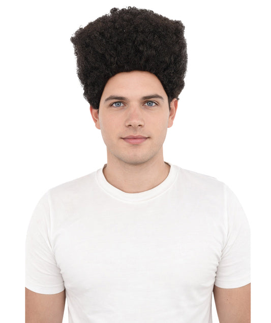 HPO Men’s Movie Character High Top Flat Brown Wig – Flame-retardant Synthetic Fiber | Retro Cosplay Hair for Halloween Party & Cosplay