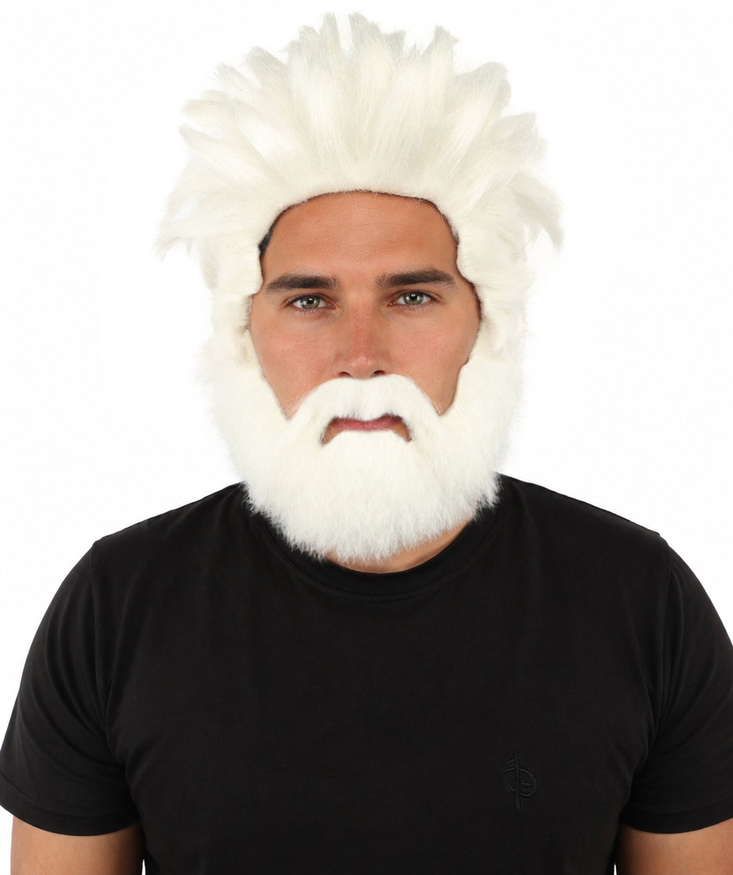 HPO Men’s Animated Genius Spiky Wig Beard & Mustache Set  – Wild Mad Scientist Pointed Beard & Curled Mustache Combo | Ideal for Animated Cosplay, Halloween Parties & Events