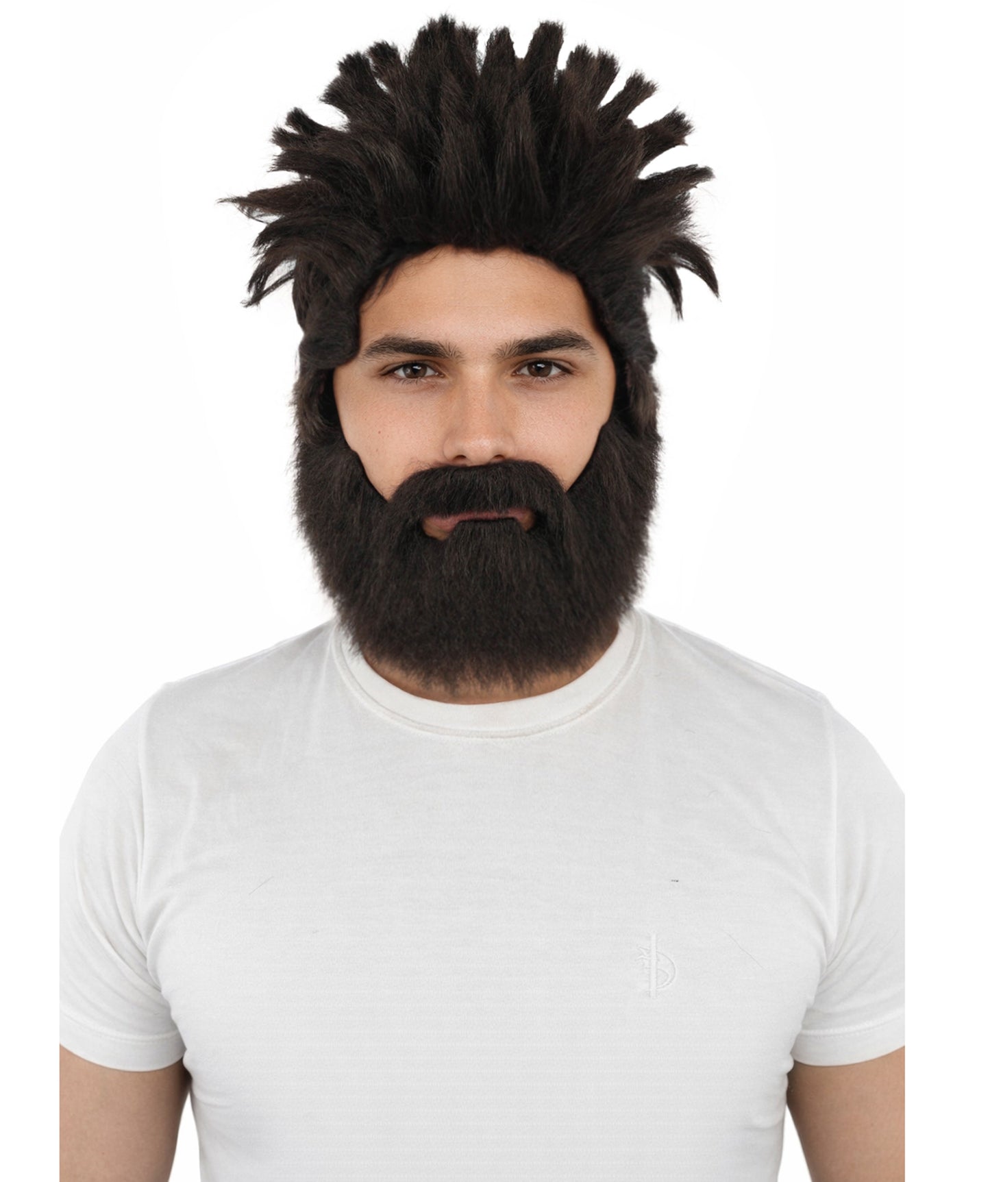 HPO Men’s Animated Genius Spiky Wig Beard & Mustache Set  – Wild Mad Scientist Pointed Beard & Curled Mustache Combo | Ideal for Animated Cosplay, Halloween Parties & Events