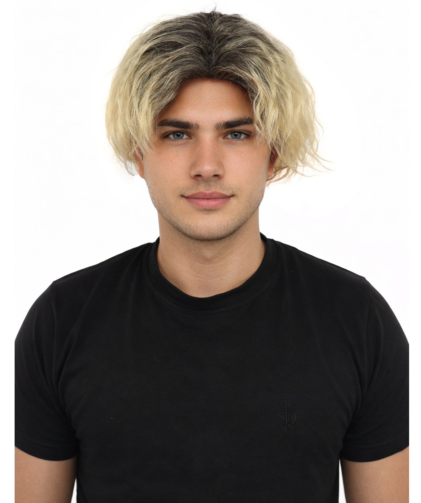 HPO Men's Messy Wavy Shag Black & Grey Wig | Two-tone rooted hue, create of synthetic fiber, relaxed tousled volume, breathable base | Party, Halloween, theater, drag, performance, costume events