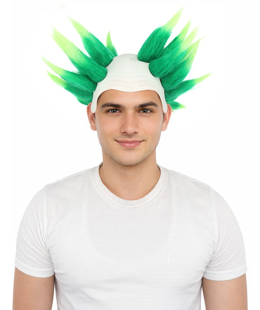 HPO Adult Men's Spiky Bald Illusion Wig | Multiple Color Options  |  Two-tone vibrant hue, create of synthetic fiber, stiff spiked volume, integrated forehead piece | Party, Halloween, theater, drag, performance, costume events