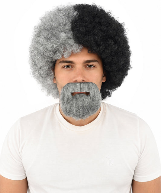Men's Two-Tone Afro Wig | Split dual hue design, create of synthetic fiber, massive tightly curled spherical volume, breathable base | Party, Halloween, theater, drag, performance, costume events