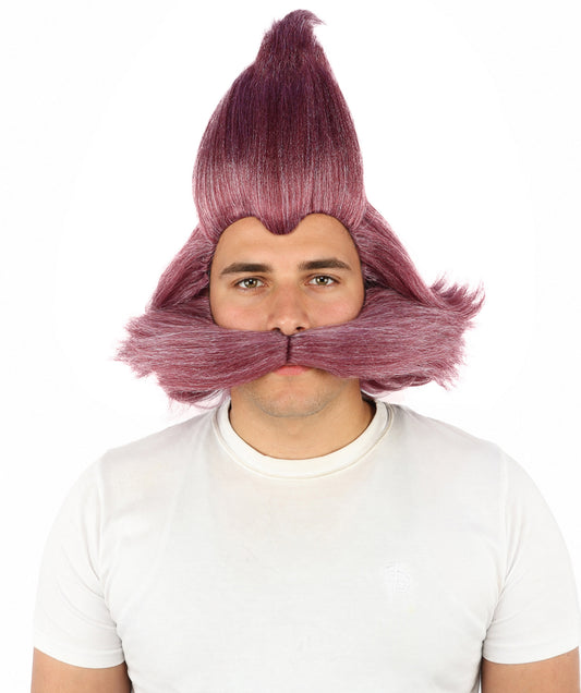 Men's Whimsical Pointed Wig and Mustache Set | Tall sweeping synthetic top with dense curled mustache and capless construction | Essential for theatrical stage drag performance costume events and party