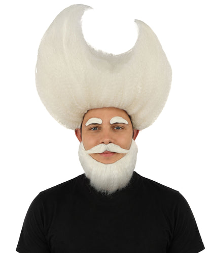 HPO Men's Crescent Fantasy Wig Beard Mustache & Eyebrow Set | Massive structural moon shape with matching facial hair and capless construction | Essential for theatrical stage drag performance costume events and party