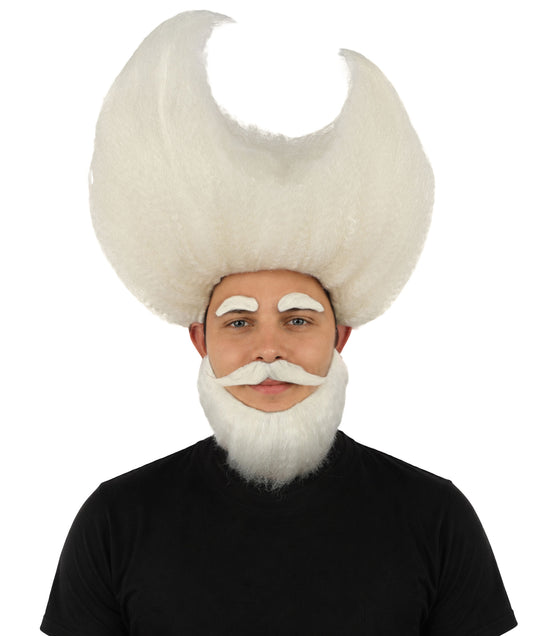 HPO Men's Crescent Fantasy Wig Beard Mustache & Eyebrow Set | Massive structural moon shape with matching facial hair and capless construction | Essential for theatrical stage drag performance costume events and party