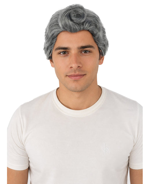 HPO Men's Vintage Showman Wig | Grey wavy swept back synthetic fibers with elegant volume and capless construction | Essential for theatrical stage drag performance costume events and party