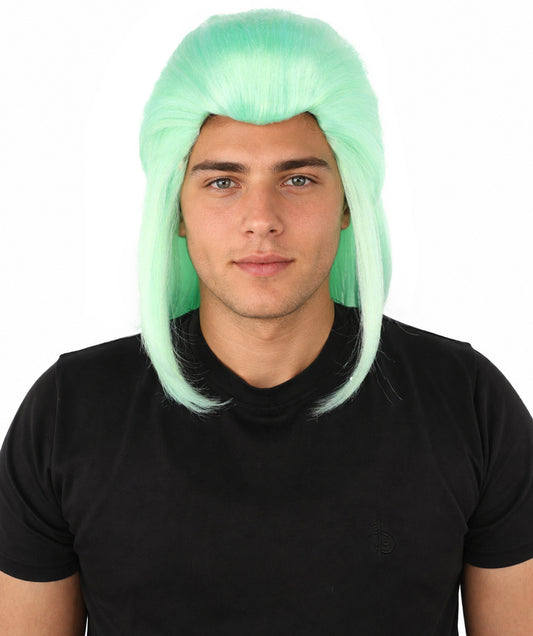 Adult Men's Elevated Mullet Wig | Light Green Flame-Retardant Synthetic Fiber | Ideal for Halloween, Cosplay, Theater, Drag And Parties