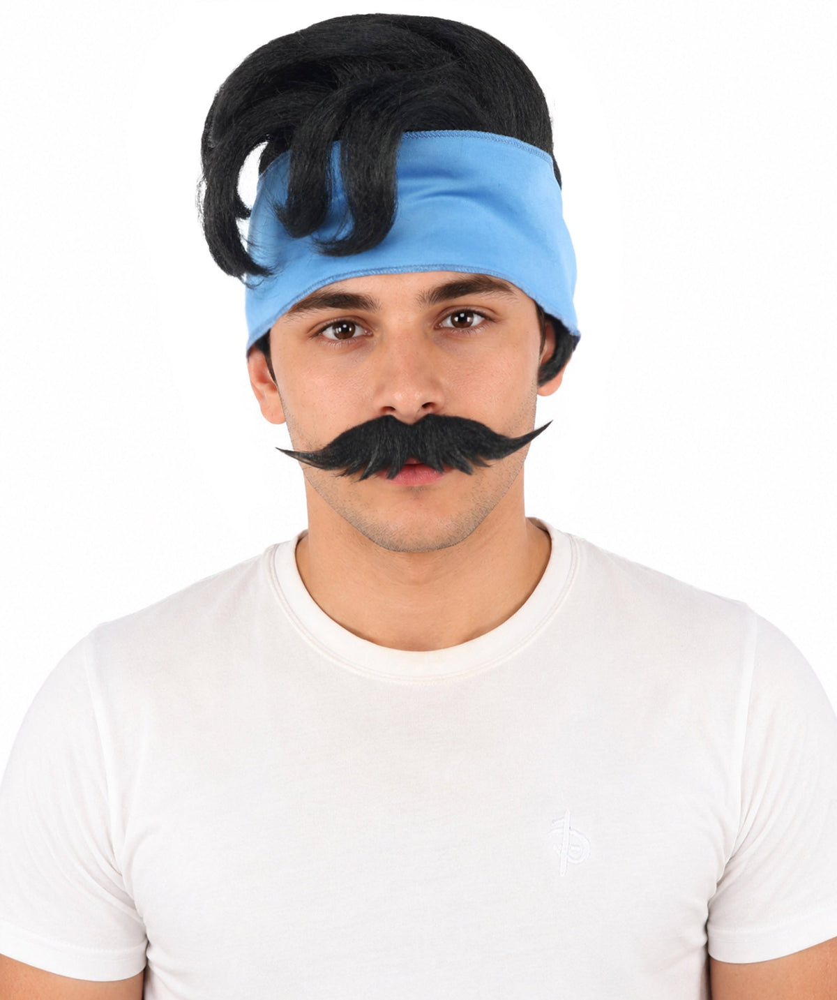Adult Men's Medium Black Wig & Mustache Set | Flame-Retardant Synthetic Fiber With Capless Cap | Ideal For Theater, Halloween And Cosplay