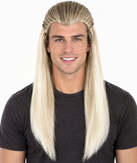 Men's Legolas TV Movie Character Blonde Wig | Adult Braids Prestyled Long Straight Wigs | Anime Roleplay Costume Wigs for Halloween Parties
