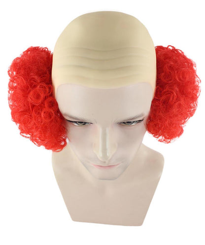 Bald Curly Red Mens Clown Wig | Red Wig With Cap | Flame-Retardant Synthetic Fiber