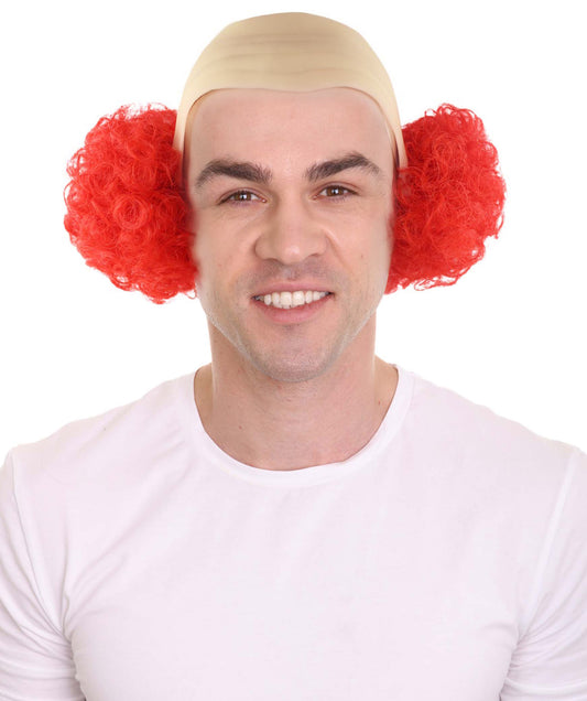 Bald Curly Red Mens Clown Wig | Red Wig With Cap | Flame-Retardant Synthetic Fiber