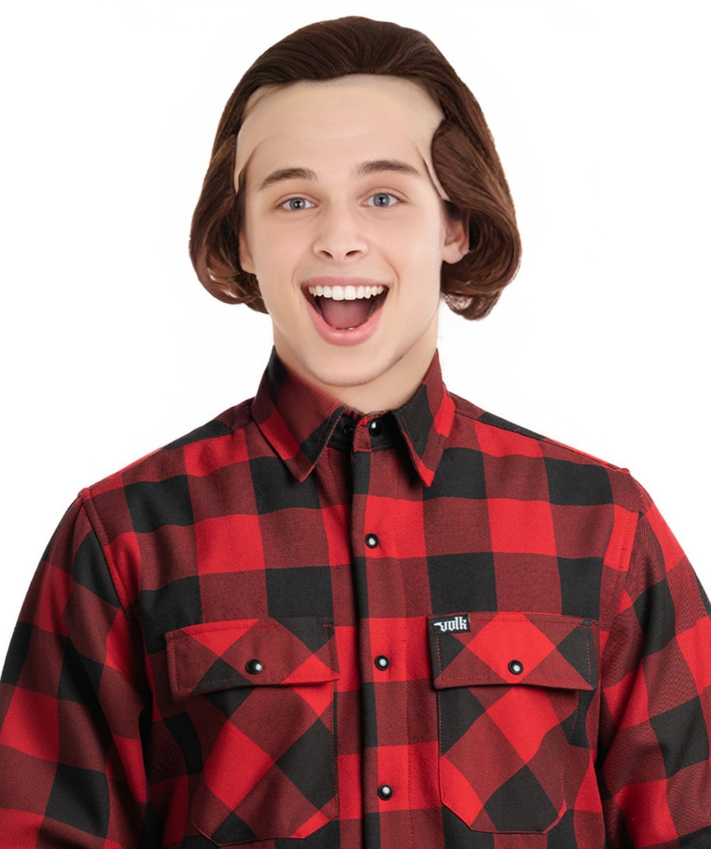 Mens Horror Movie Wig | Dark Auburn Wig With Bald Cap | Flame-Retardant Synthetic Fiber