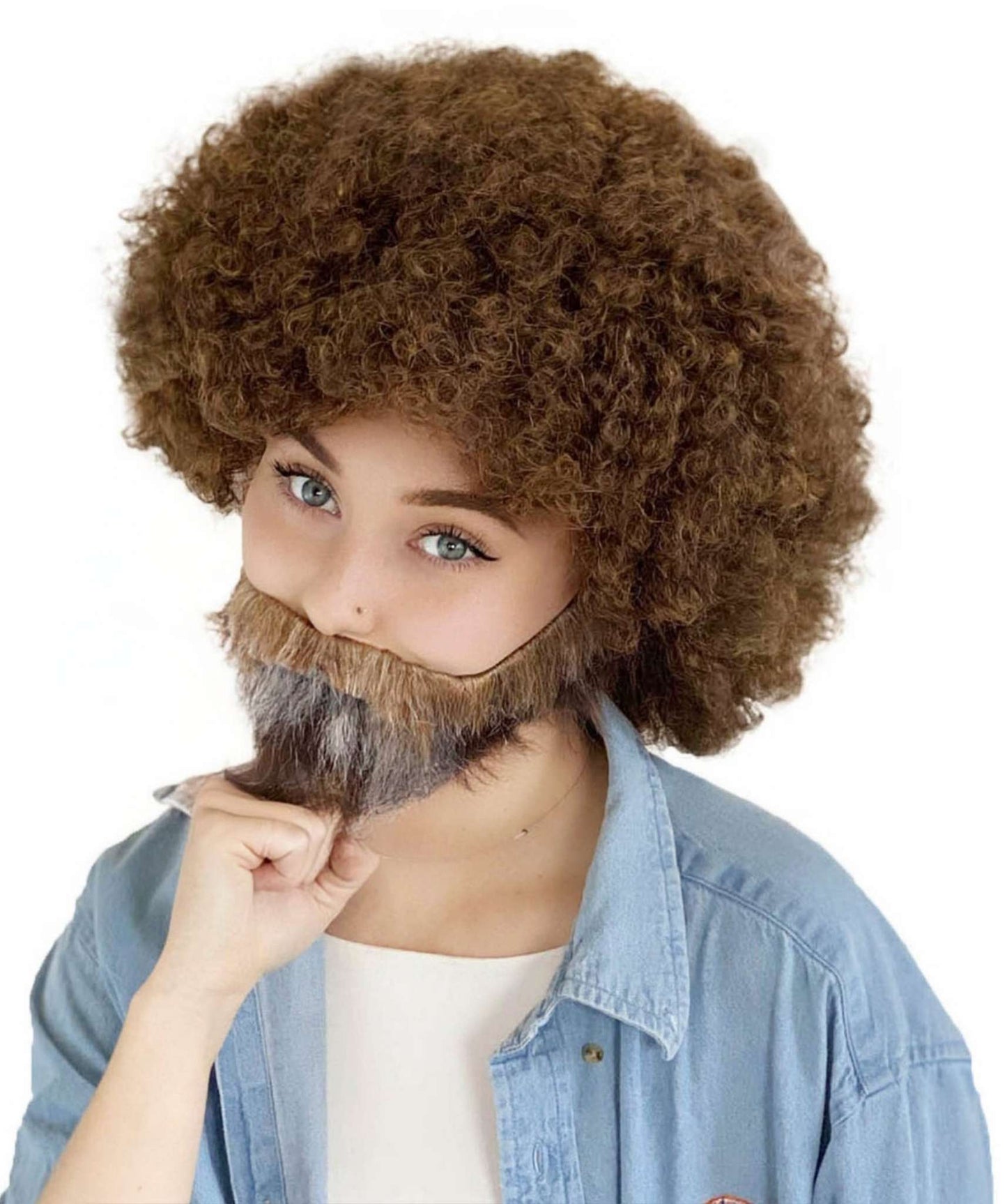 HPO Unisex 80's Painter Afro Wig and Beard Set | Easy and Classic Celebrity Costume | Premium Halloween Wig