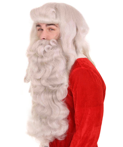 Professional Mens Santa Wig And Full Beard Set | Grey Holiday Wigs | Premium Breathable Capless Cap