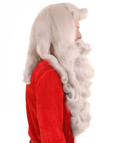 Professional Mens Santa Wig And Full Beard Set | Grey Holiday Wigs | Premium Breathable Capless Cap