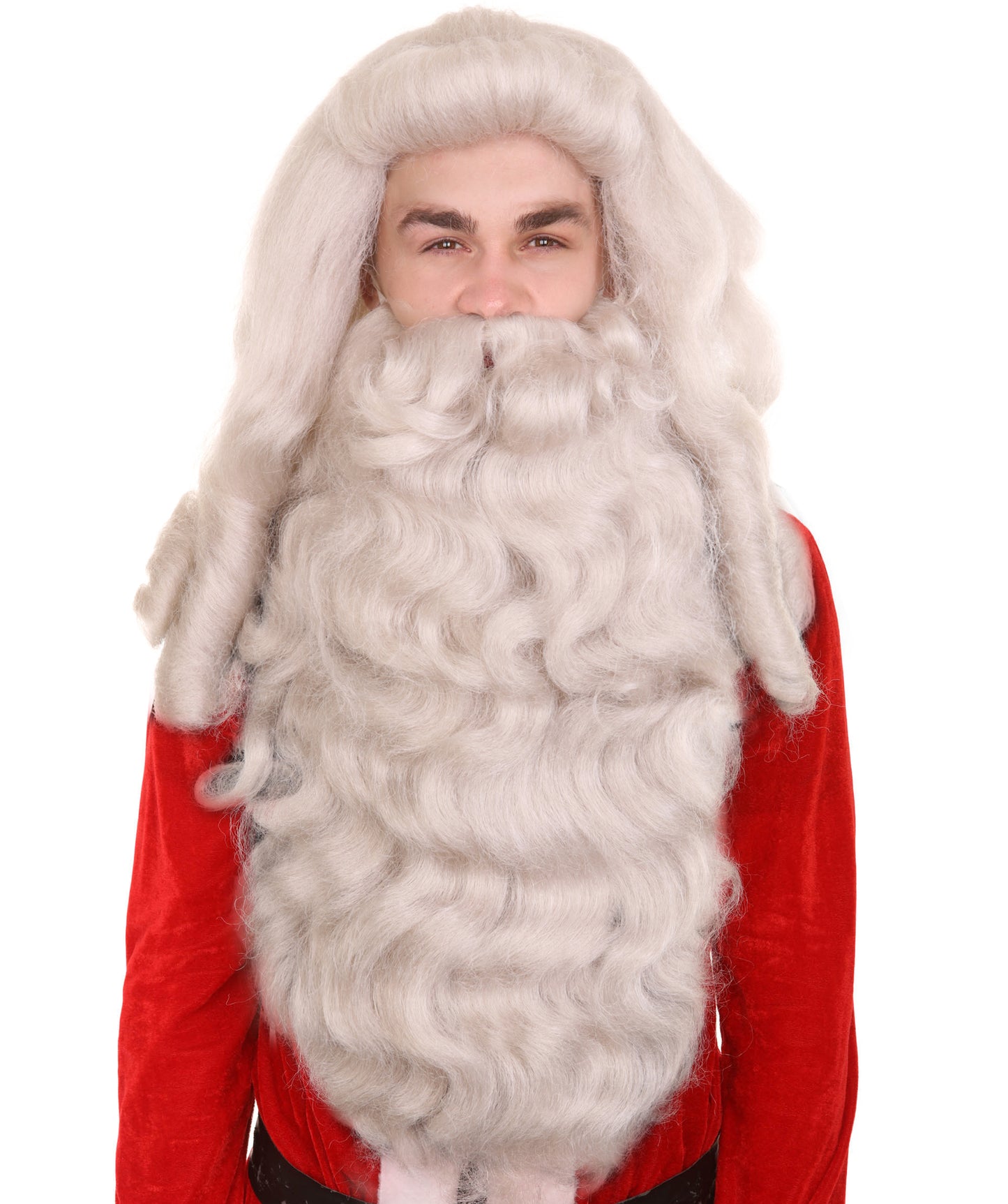 Professional Mens Santa Wig And Full Beard Set | Grey Holiday Wigs | Premium Breathable Capless Cap