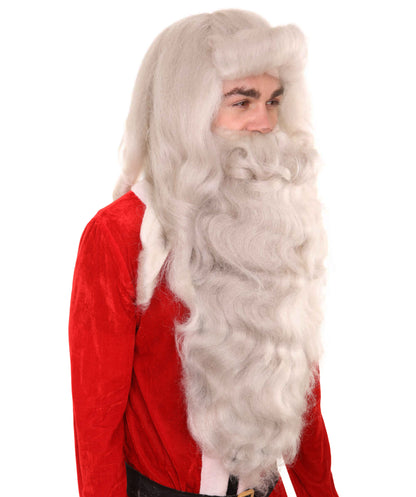 Professional Mens Santa Wig And Full Beard Set | Grey Holiday Wigs | Premium Breathable Capless Cap