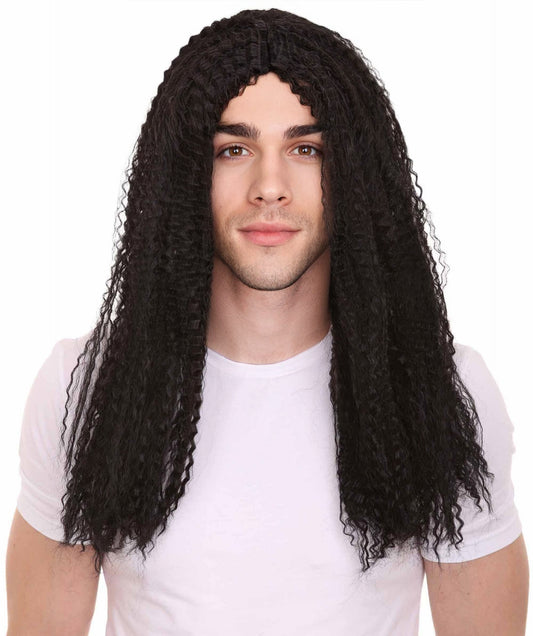Men Curly Black Long Wig | Premium Breathable Capless Cap