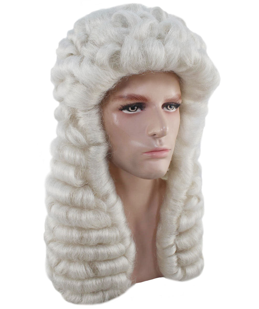 Colonial Men Judge Curly Long White Wig | Premium Breathable Capless Cap