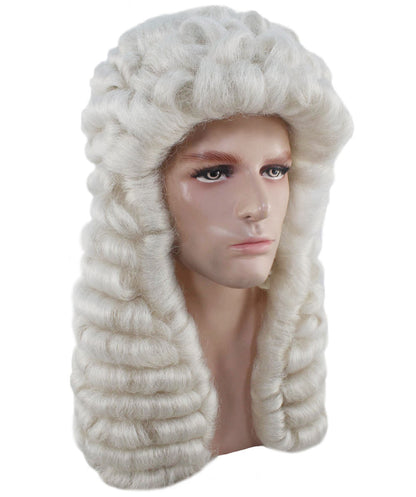 Colonial Men Judge Curly Long White Wig | Premium Breathable Capless Cap