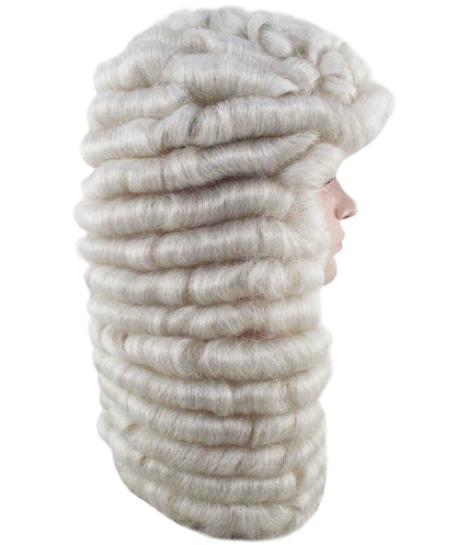 Colonial Men Judge Curly Long White Wig | Premium Breathable Capless Cap