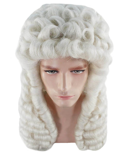 Colonial Men Judge Curly Long White Wig | Premium Breathable Capless Cap