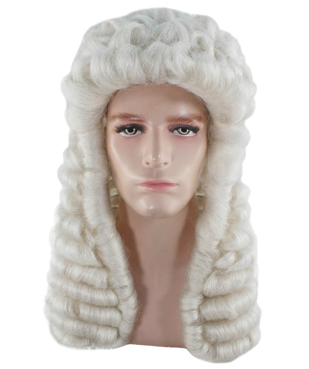 Colonial Men Judge Curly Long White Wig | Premium Breathable Capless Cap