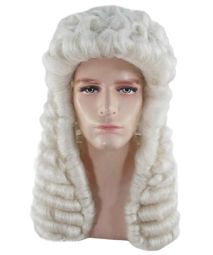 Colonial Men Judge Curly Long White Wig | Premium Breathable Capless Cap