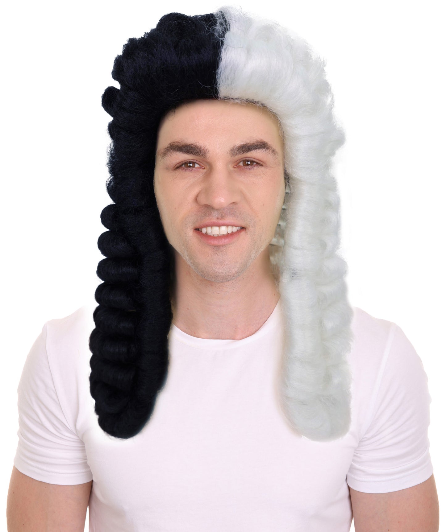 Colonial Men Judge Curly Long White Wig | Premium Breathable Capless Cap