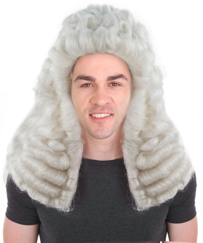 Colonial Men Judge Curly Long White Wig | Premium Breathable Capless Cap
