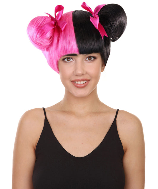 Singer Double Bun Womens Wig | Hot Pink & Black Wig | Premium Breathable Capless Cap