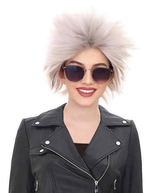 Adult Women 80's Rock Style Hair | Grey Halloween Wig | Premium Breathable Capless Cap
