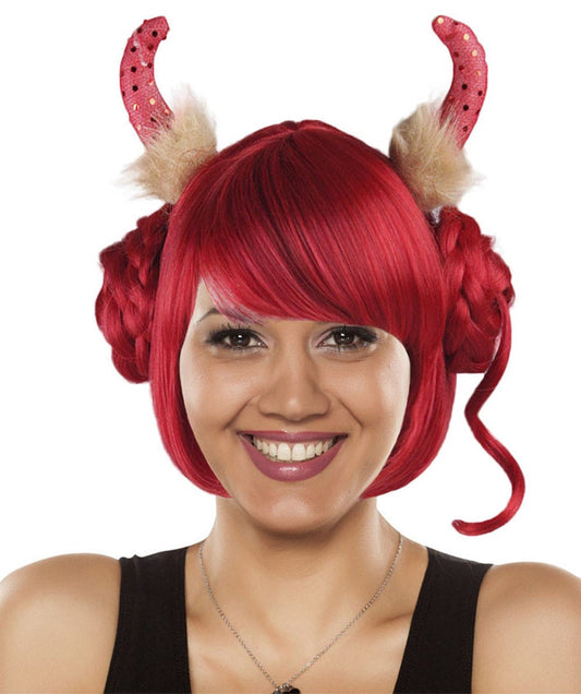 Red Devil Queen Womens Wig | Party Ready Fancy Cosplay Halloween Wig |Premium Breathable Capless Cap