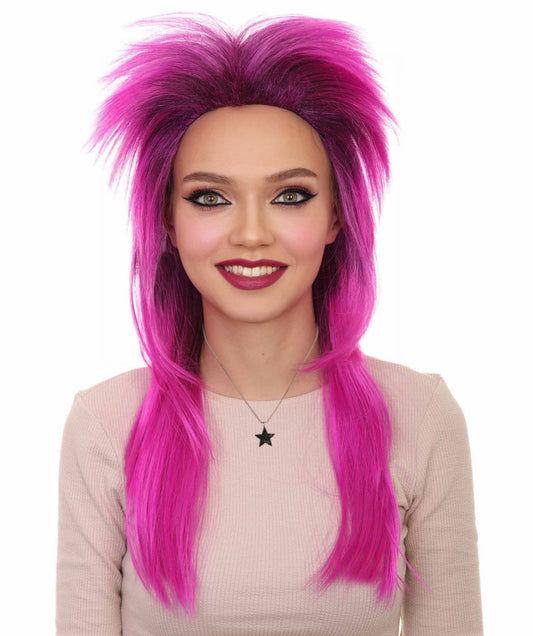 Rock Star Unisex Wig | Neon Purple 80's Mullet Long Wig | Premium Breathable Capless Cap