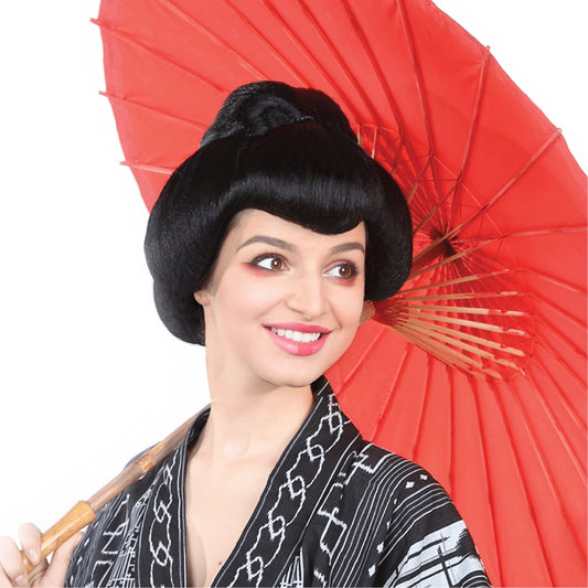 Japanese Geisha Women's Wig | Asian Black Kung Fu Wigs | Premium Breathable Capless Cap