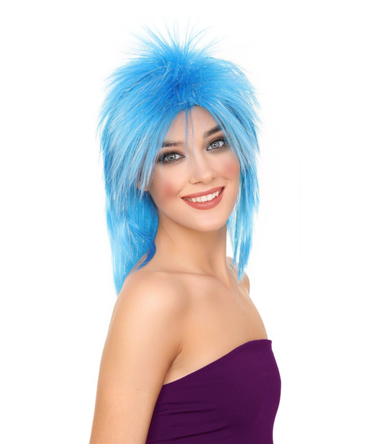 Blue 80's Rocking Diva Tinsel Womens Wig | Movie Halloween Wig | Premium Breathable Capless Cap