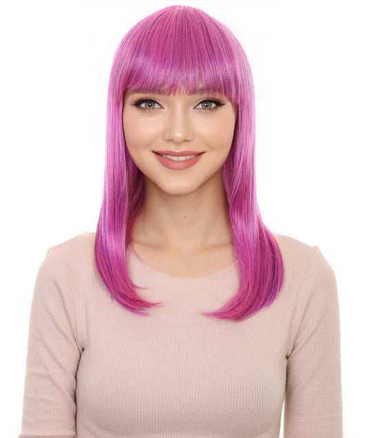Long Purple Bob Womens Wig | Fancy Party Event Ready Halloween Wigs | Premium Breathable Capless Cap