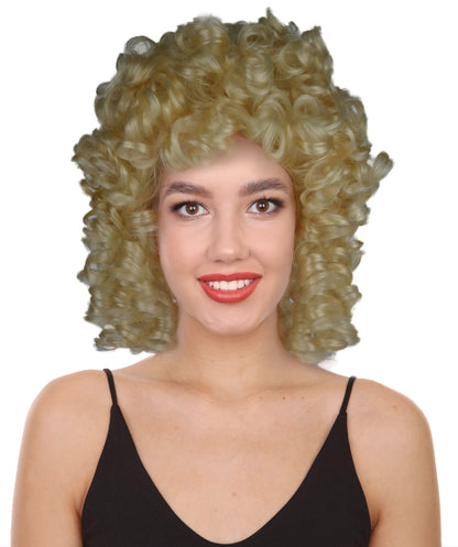 HPO Women's Medium Curly Olympian Lady Wig Collection | Fancy Halloween Wigs | Premium Breathable Capless Cap