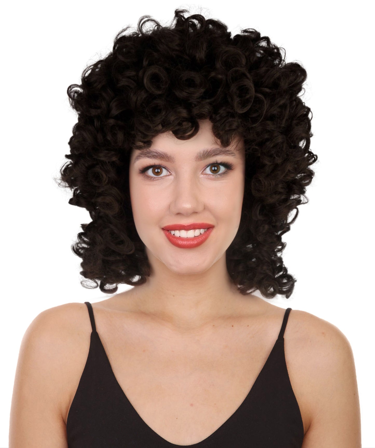 HPO Women's Medium Curly Olympian Lady Wig Collection | Fancy Halloween Wigs | Premium Breathable Capless Cap