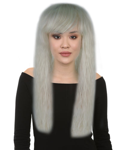Women’s Enchanting Long Snow Witch Wig | Silver White Fantasy Hairpiece | Capless Cap Design