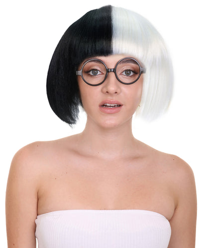 HPO | Fashion Edna | Multiple Colors Bob with Bangs and Glasses, Halloween Wig | Breathable Capless Cap