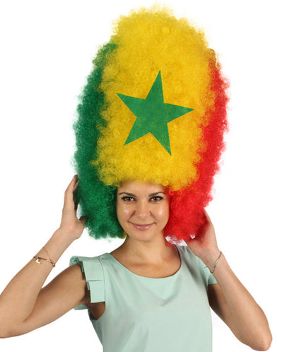 HPO Patriote Flag Sports Party Jumbo Multicolor Afro Wig IFlame-retardant Synthetic Fiber